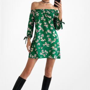 Vintage Y2K Long Sleeve Off The Shoulder Floral Knee Length Shift Dress Size M/L